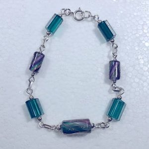 ARTISAN LAMPWORK PEACOCK COLOR BRACELET STERLING SILVER